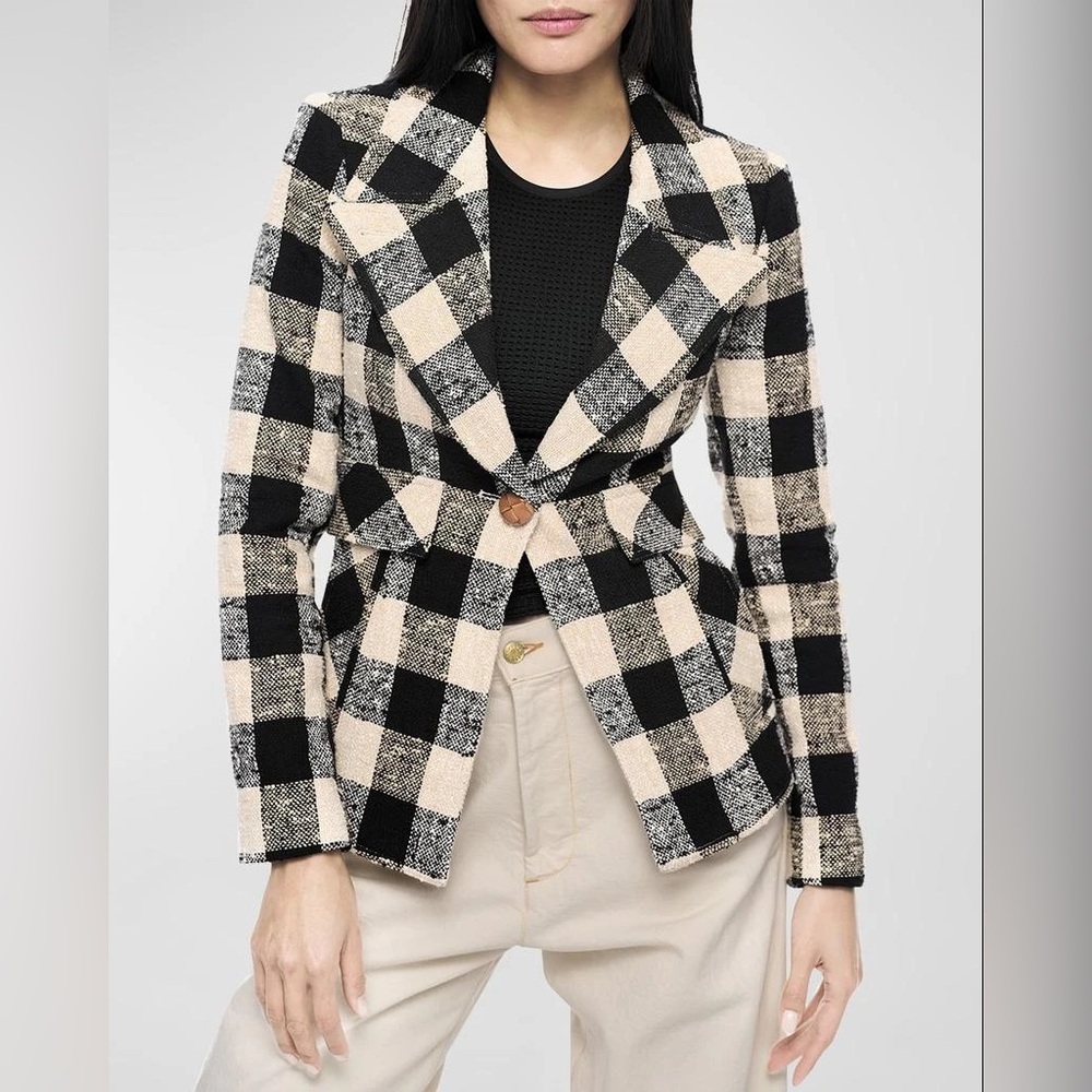 NWT $898 Smythe Buffalo Plaid Cotton Blend Cutaway Blazer